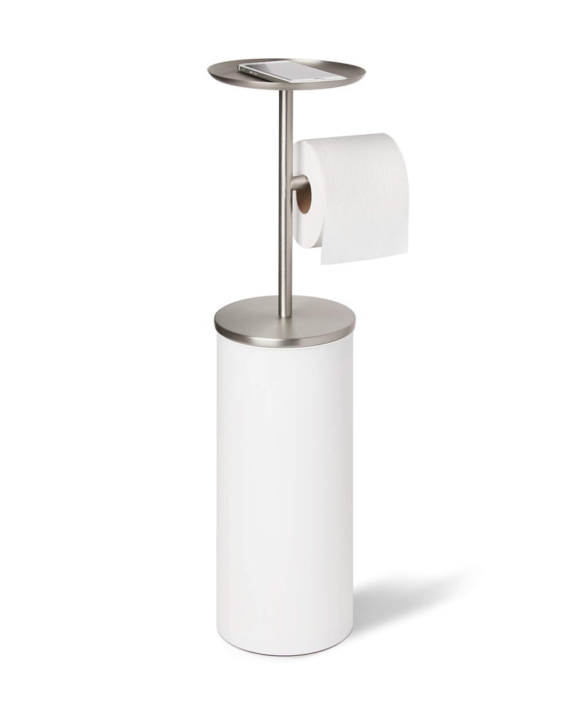 Umbra Portaloo Toilet Paper Stand and Reserve, White/Nickel - Image 2